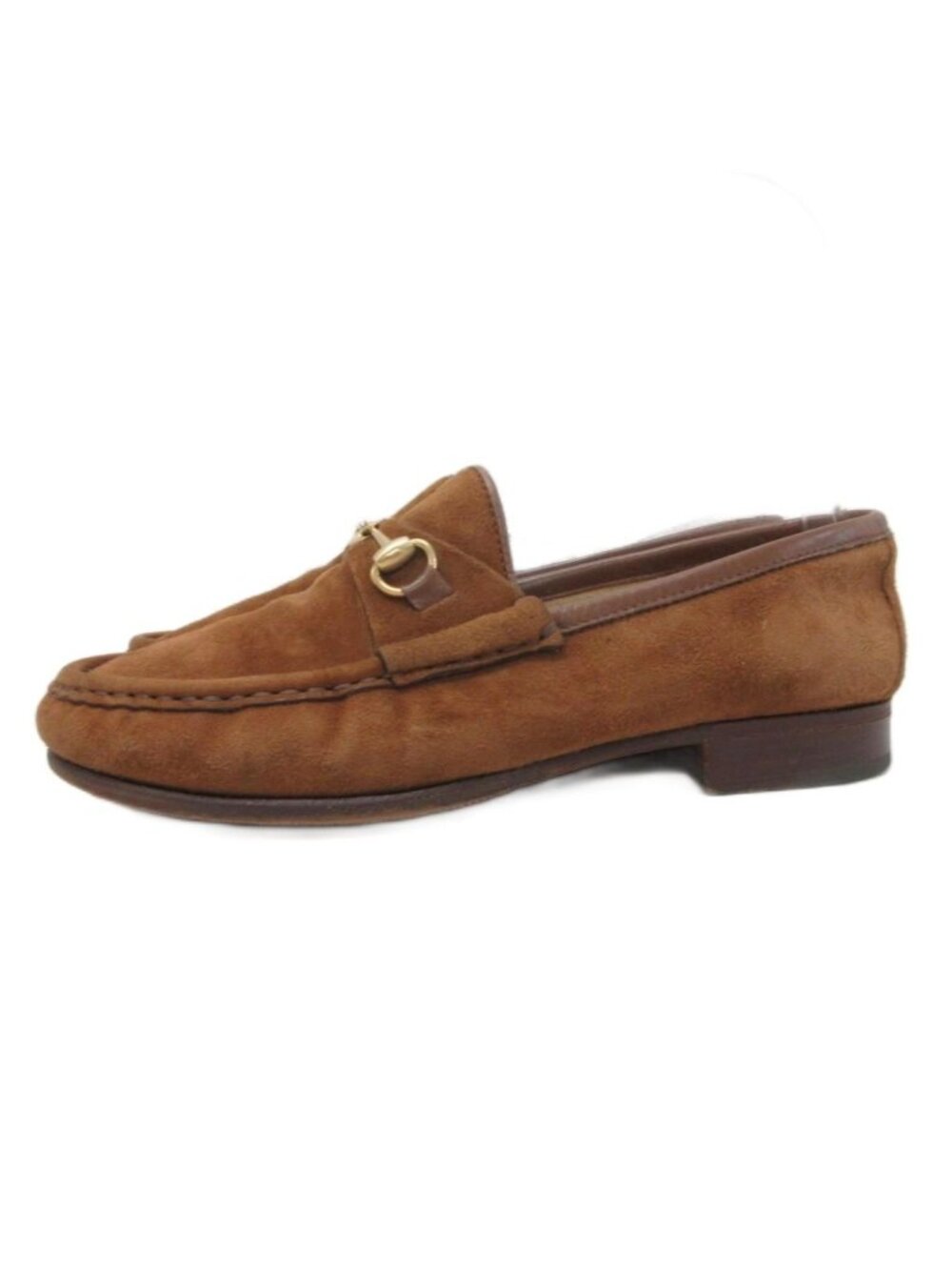 Gucci Horsebit Loafers Suede Slip on Gold Leather 35 Brown - Picture 2 of 7